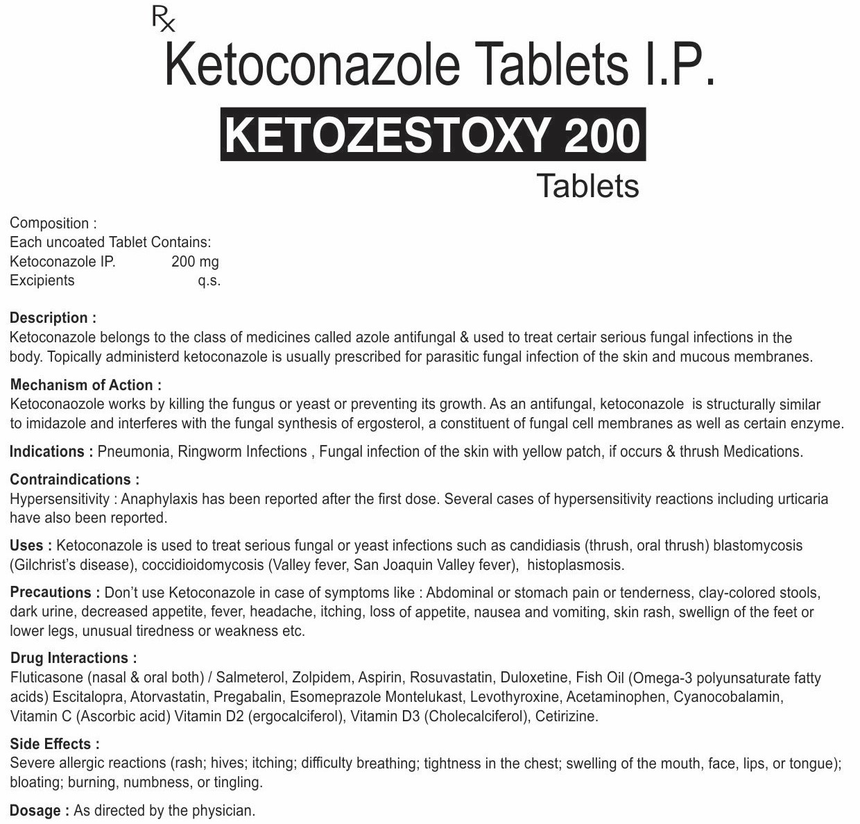 KETOZESTOXY 200 TABLETS